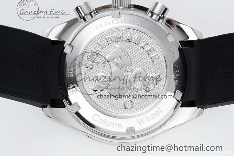0706 TopPick Speedmaster Racing Master SS HKF Best Edition White Black Dial on Black Rubber Strap A 7813